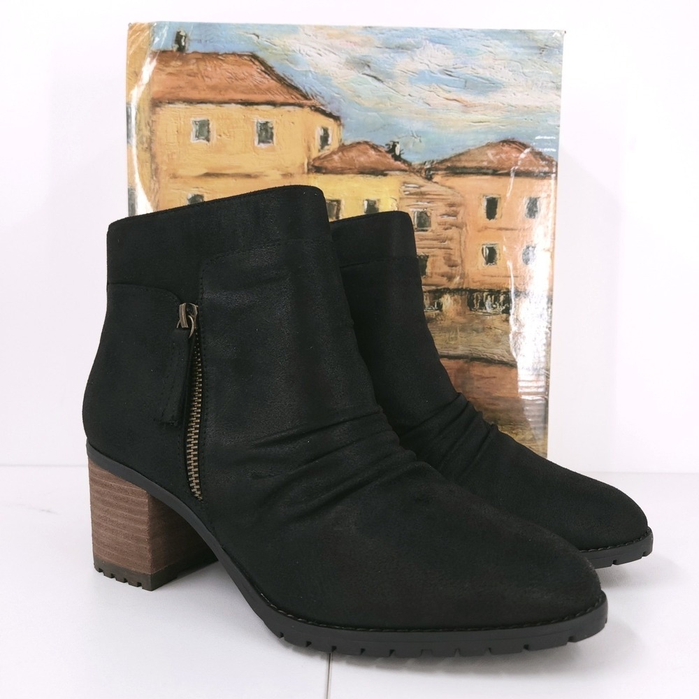 Bella Vita Janita Black Block Heel Round Toe Ankle Booties Womens Size 9 W